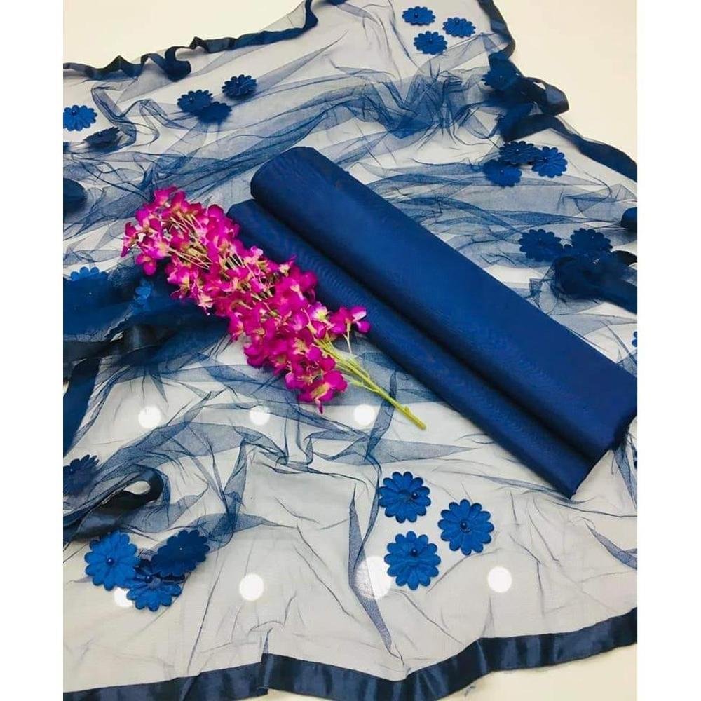 Women's 3 Piece Plain Cotton Silk Suit Blue