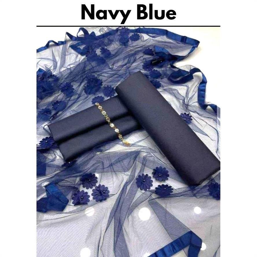 Women's 3 Piece Plain Cotton Silk Suit Blue