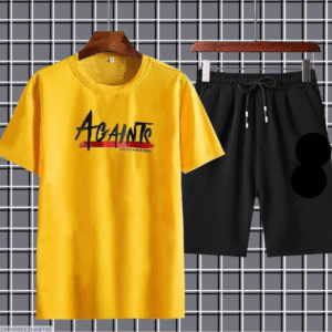 2 Pcs Men’s Dri Fit Printed T-Shirt & Shorts Tracksuit Yellow