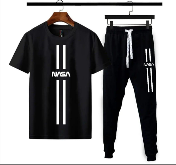 2 Piece Men’s Jersey Printed T-Shirt and Trouser Set Black