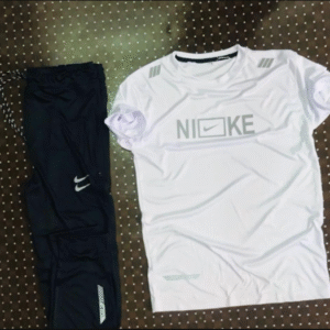 2 Piece Men’s Dri-Fit Printed T-Shirt and Trouser Tracksuit White