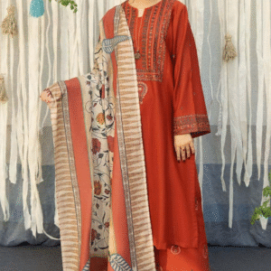 3 Piece Lawn Embroidered Suit Brown