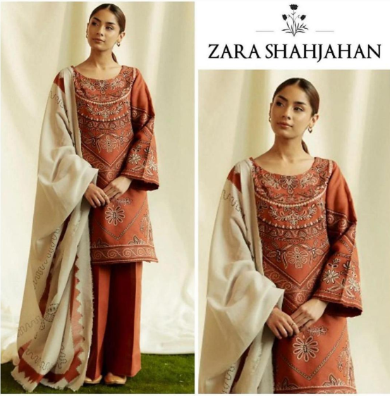 3 Piece Lawn Embroidered Suit Golden