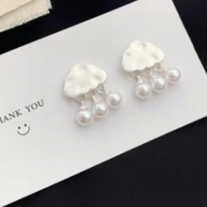 Silver Plated Earrings for Women with Off White Stone Silver