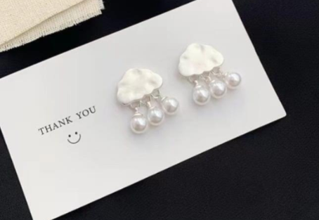 Silver Plated Earrings for Women with Off White Stone Silver