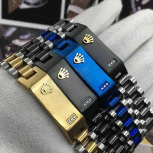Stainless Steel Men's Bracelet with Crown Design Black Blue Silver Golden