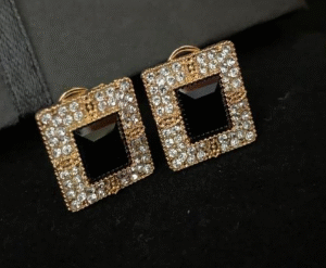 Alloy Studs for Women with Artificial Stones in Modern Design Black