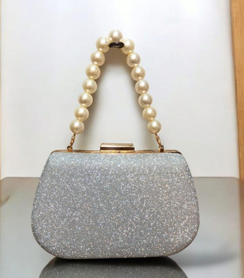 Rexine Textured Clutch for Women Bridal Wedding Style Silver Golden