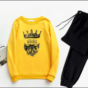 2 Piece Men's Printed Polyester Sweatshirt Track Suit Yellow