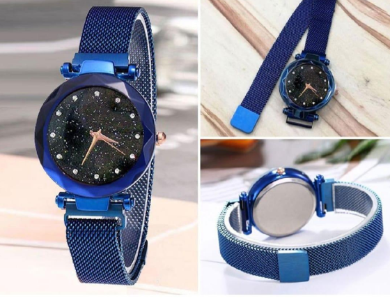 Women’s Stainless Steel Round Case Analogue Watch Blue Purple Black Brown