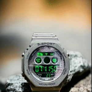 Sports Wrist Watch Rubber Strap Light Alarm Stopwatch Round Dial Black Green