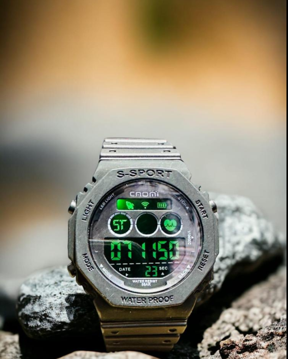 Sports Wrist Watch Rubber Strap Light Alarm Stopwatch Round Dial Black Green