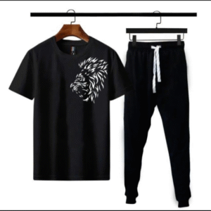 2 Piece Men's Printed Cotton Jersey Track Suit Black
