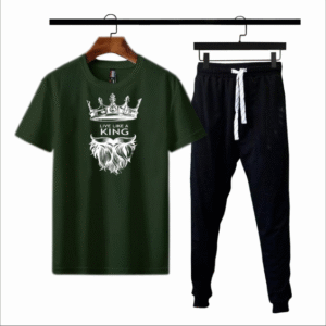 2 Piece Men's Cotton Jersey Printed Track Suit - Black & Green