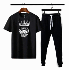 2 Piece Men's Cotton Jersey Printed Track Suit - Black