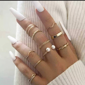 Golden Plated Alloy 10 Pcs Rings Set for Women in Western and Korean Style Golden