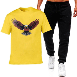 2 Piece Men's Cotton Printed T-Shirt & Trouser Track Suit - Black & Yellow