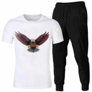 2 Piece Men's Cotton Printed T-Shirt & Trouser Track Suit - Black & White