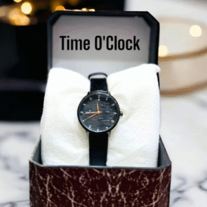 Women's Textured Leather Strap Quartz Watch Black