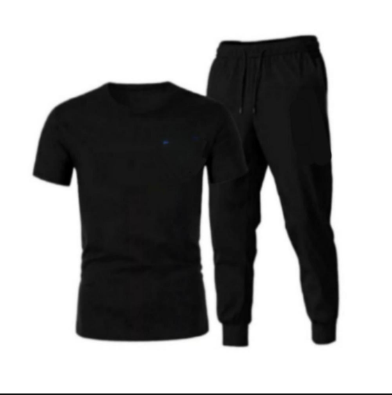 2 Piece Men's Cotton Jersey Printed Track Suit - Black