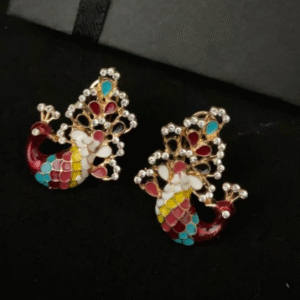 Metal Studs for Women with Artificial Stones in Modern Design Multicolor