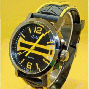 Stainless Steel Quartz Watch with Rubber Strap Scratch Proof Round Dial