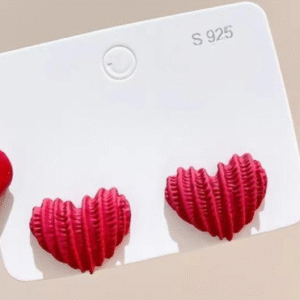 Alloy Heart Design Earrings for Women with Adjustable Fit Red