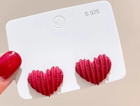 Alloy Heart Design Earrings for Women with Adjustable Fit Red