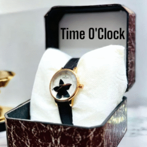 Women's Textured Leather Strap Quartz Watch Black