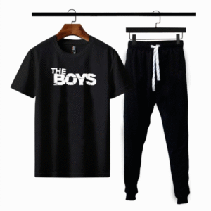 2 Piece Men's Cotton Jersey Printed Track Suit Black