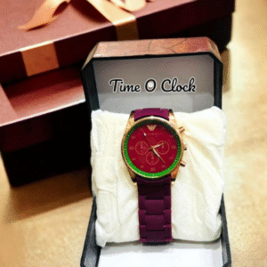 Men's Rubber Chain Strap Analogue Watch Maroon