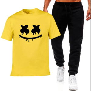 2 Piece Men's Printed Cotton Jersey Track Suit Yellow