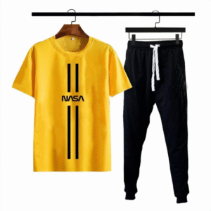 2 Pcs Men's Printed Cotton Jersey Track Suit Yellow