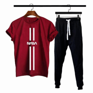 2 Piece Men's Printed Cotton Jersey Track Suit Maroon