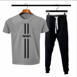 2 Piece Men's Printed Cotton Jersey Track Suit Grey