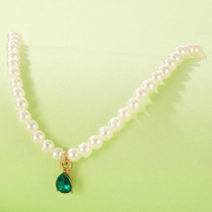 Gold Plated Pendant for Women with Pearl Stone and Rhinestone Detailing Green