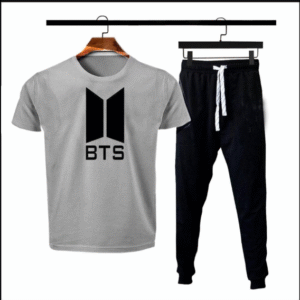 2 Piece Men's Printed Cotton Jersey Track Suit Grey