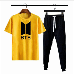 2 Piece Men's Printed Cotton Jersey Track Suit Yellow