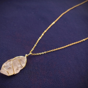 Gold Plated Funky Necklace for Unisex with Transparent Gemstone Beige