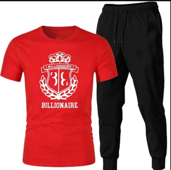 2 Piece Men's Printed Cotton Jersey Track Suit Red