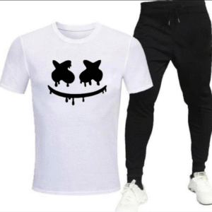 2 Piece Men's Printed Cotton Jersey Track Suit White Black