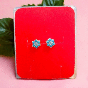 Chandi Studs Pair for Women with Feroza Stone Adjustable Silver