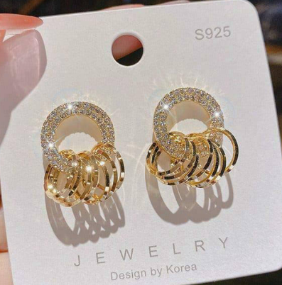 Golden Plated Drops Earrings Pair for Women Casual Formal Party Golden