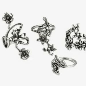 Alloy Vintage Floral Ring Set for Women with Antique Silver Finish