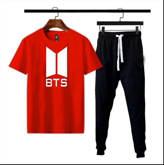 2 Piece Men's Printed Cotton Jersey Track Suit Red