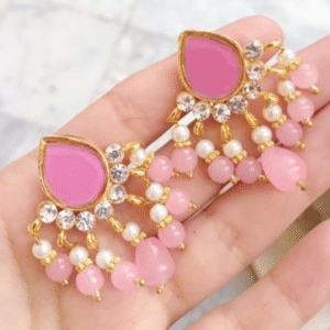 Gold Plated Ear Studs for Women with Artificial Stones Golden