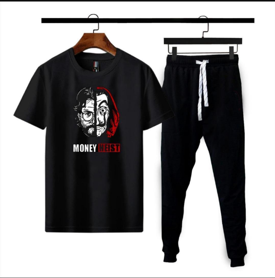 2 Piece Men's Printed Cotton Jersey Track Suit Black
