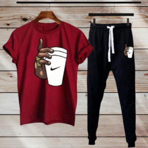 2 Piece Men's Polyester Printed Tracksuit Maroon