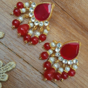 Gold Plated Ear Studs for Women with Artificial Stones Golden