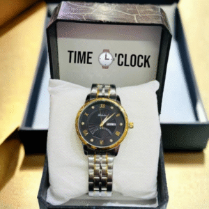 Steel Watch with Gold & Black Dial